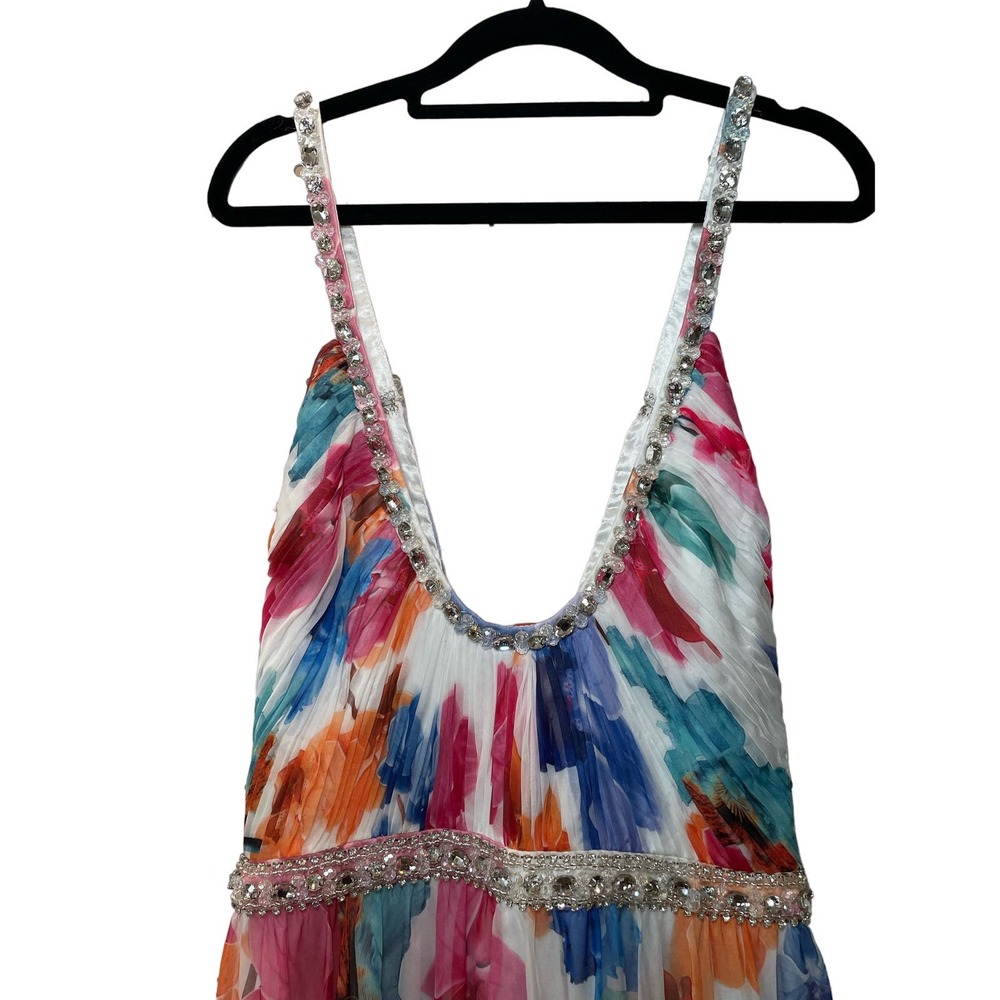 NWT | Mac Duggal / Plunge Neck Floral A Line Gown / Flirty Floral Formal Dress - Picture 5 of 6